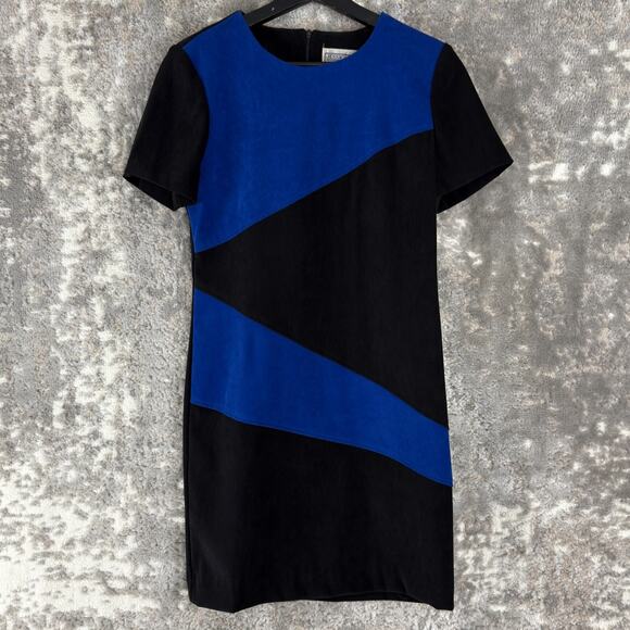 Jessica Howard Petite Size 6 Colorblock Mini Shift Dress Black Blue Short Sleeve - Picture 1 of 8